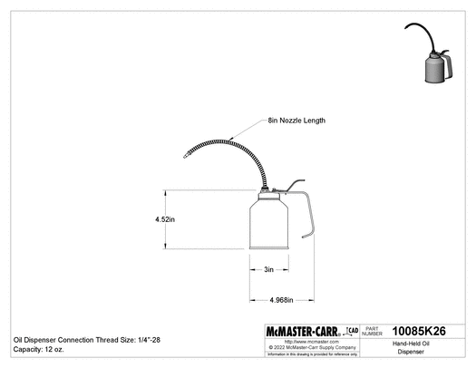 McMaster 10085K26 Hand-Held Oil Dispenser 12 FL oz Capacity with Flexible Nozzle