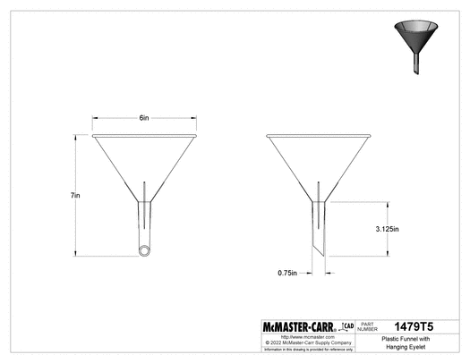 McMaster 1479T5 Plastic Funnel, Vapor-Lock Ridges, 16 FL oz Capacity