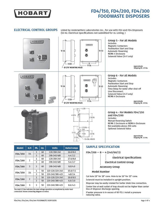 Hobart FD4/150+BUILDUP Disposer Basic Unit Only 1 - 1/2 HP - KVM Tools Inc.KVFD4/150+BUILDUP