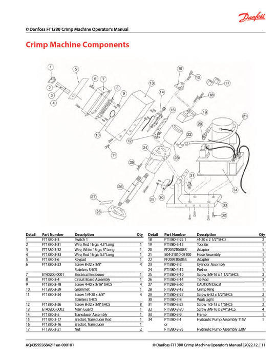 Aeroquip Danfoss FT1380-3-14 Tool/Mach, Tie Rod