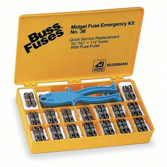 Bussmann NO.36 Fuse Kit FNQ/FNQ - R/KTK - R, 36 Fuses Included, 1/2 to 30 A, (1) FP - 2 Fuse Puller, CC/Midge - KVM Tools Inc.KV1EJ87