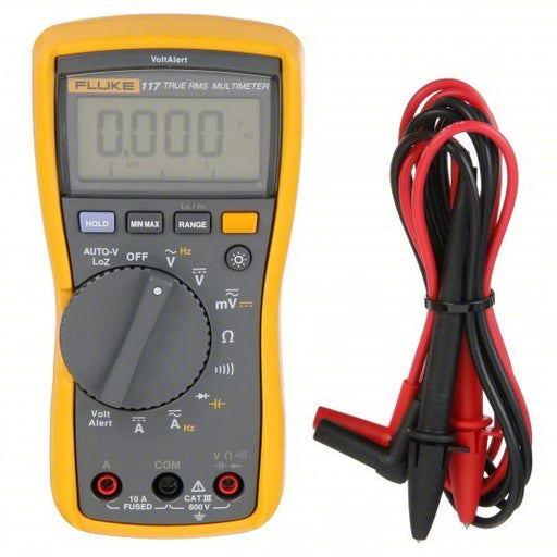 FLUKE - 117 Digital Multimeter CAT III 600V, TRMS, 600 V Max AC Volt Measurement, 6,000, LCD - KVM Tools Inc.KV1GAJ2