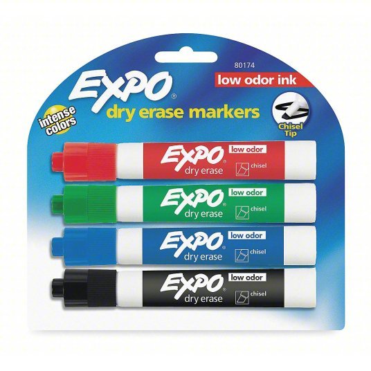 Expo 80174 Dry Erase Marker Set Chisel, Capped, Assorted, Original, Black/Blue/Green/Red, 4 PK - KVM Tools Inc.KV1JU97