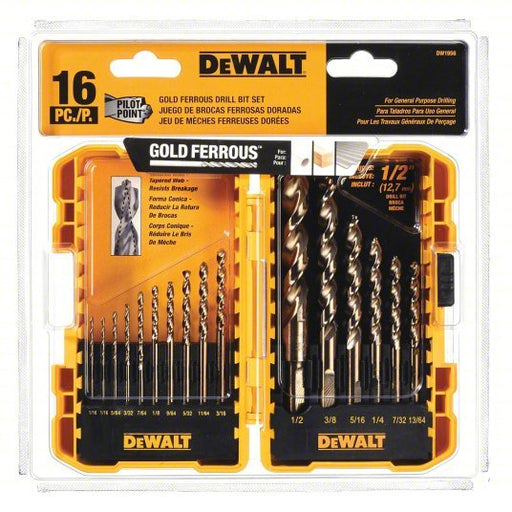 DeWalt DW1956 Jobber Length Drill Set 1/16 in Smallest Drill Bit Size, 1/2 in Largest Drill Bit Size - KVM Tools Inc.KV1UG92