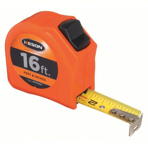 Keson PGT1816V Tape Measure Inch, Nonmagnetic Single Hook Tip, Plastic, 16 ft, 8 ft Standout Lg, Std Blade - KVM Tools Inc.KV22N889