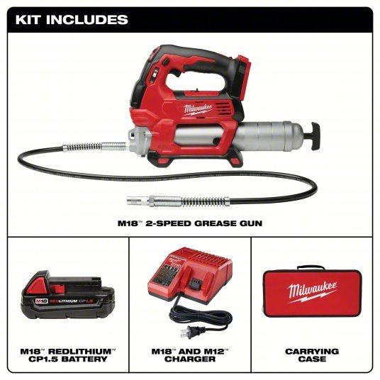 Milwaukee 2646 - 21CT Cordless Grease Gun 18 V Battery Volt, Battery Included, 10 fl oz Volume Per Min., Li - Ion - KVM Tools Inc.KV45L187