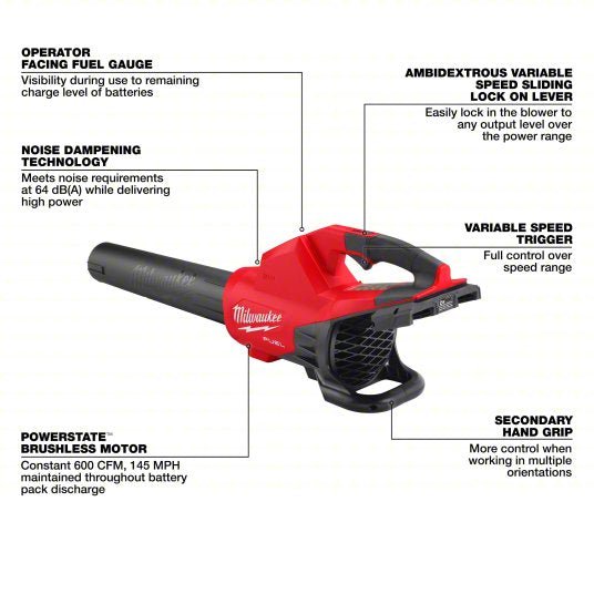 Milwaukee 2824 - 20 Battery - Powered Handheld Leaf Blower M18™ REDLITHIUM™, 600 cfm Max. Air Flow, 1 Speeds - KVM Tools Inc.KV800TM1