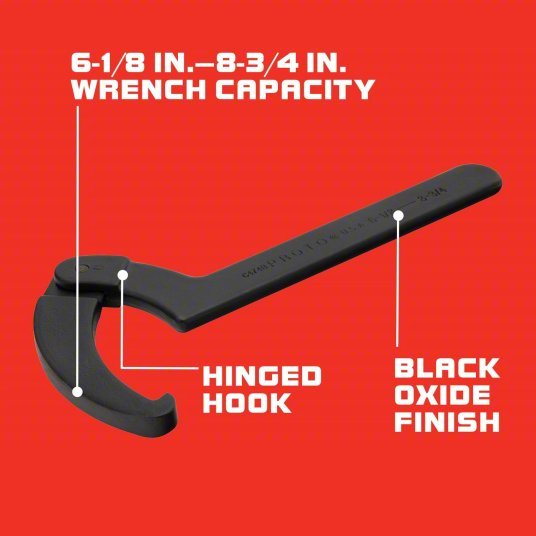 Proto JC474BB Spanner Wrench 8 3/4 in, 13 3/4 in Overall Lg, 15/32 in Hook Thick, 5/16 in Hook Dp - KVM Tools Inc.KV806VU9