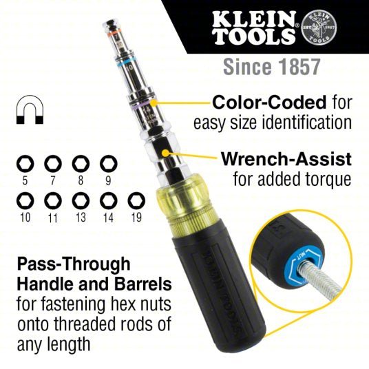 Klein Tools 32809MAGM 11 - in - 1 Pass - Through Magnetic Multi - Nut Driver, Metric - KVM Tools Inc.KV860A83