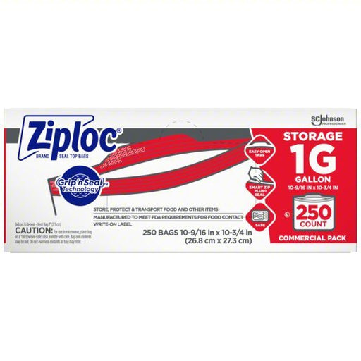 Ziploc 682257 Reclosable Poly Bag 1.75 mil Thick, 10 1/2 in Wd, 11 in Lg, Flat Pack, Polyethylene, 250 PK - KVM Tools Inc.KV32GM82