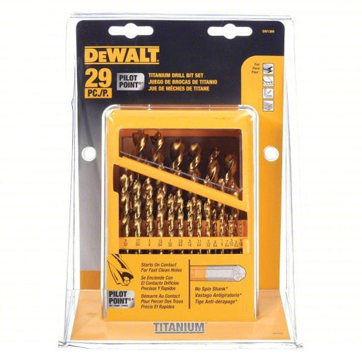 DeWalt DW1369 Jobber Length Drill Set 1/16 in Smallest Drill Bit Size, 1/2 in Largest Drill Bit Size, TiN - KVM Tools Inc.KV34GR20