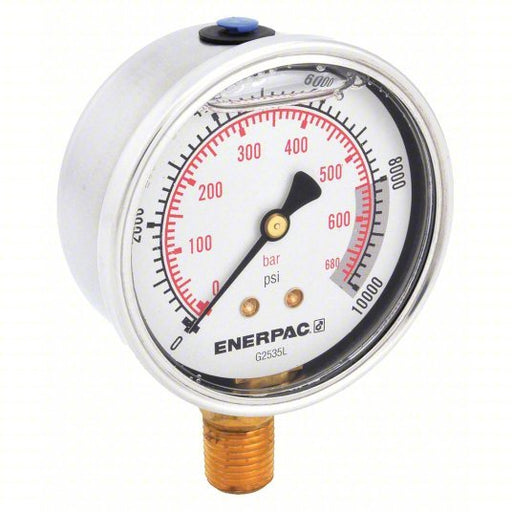 Enerpac G2535L Hydraulic Cylinder Pressure Gauge 0 to 10,000 psi psi, 2 1/2 in Dial, Liquid - Filled, Bottom - KVM Tools Inc.KV3KD57