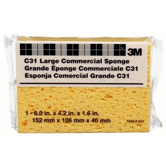 3M C31 Sponge Cellulose, 6 in Lg, 4 1/4 in Wd, 1 5/8 in Ht, Yellow, Antimicrobial - KVM Tools Inc.KV3U163