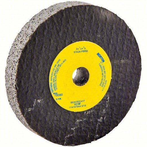 Norton 66243522417 Straight Grinding Wheel Type 1, 3" x 1/2" x 3/8", 57A24 - PBRA - KVM Tools Inc.KV3UP16