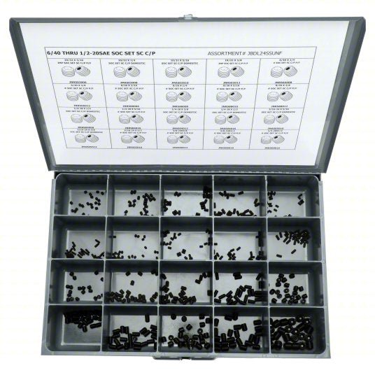 KVM Tools JBDL24SSUNF Socket Set Screw Assortment 500 Pieces, 20 # of Sizes, Cup pt, Phillips - KVM Tools Inc.KV402K62