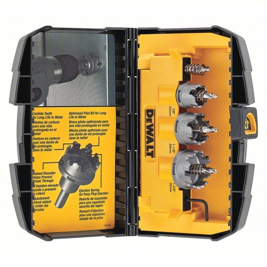 DeWalt DWACM1802 Hole Saw Kit 3 Pieces, 7/8 in to 1 3/8 in Saw Size Range, 1/4 in Max. Cutting Dp, Steel - KVM Tools Inc.KV44YX82