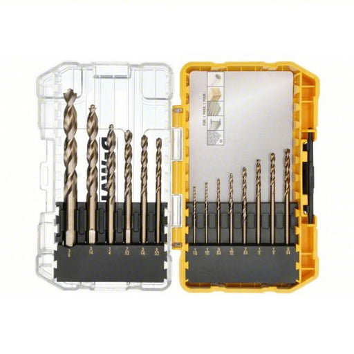 DeWalt DWA1240 Jobber Length Drill Set: 1/16 in Smallest Drill Bit Size, 3/8 in Largest Drill Bit Size, TiN - KVM Tools Inc.KV45CZ01