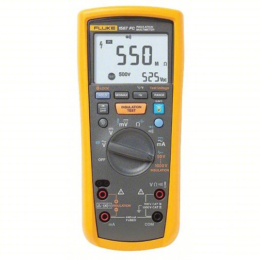 FLUKE-1587 FC/WWG Insulation Multimeter 0.01 megaohm to 2 gigohm, CAT III 1000V/CAT IV 600V, Battery, Digital - KVM Tools Inc.KV45ZA03