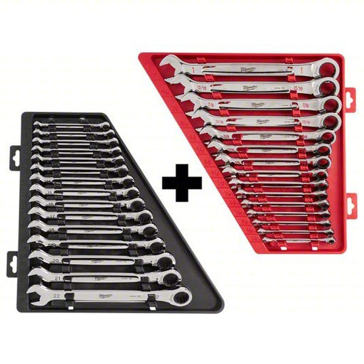 Milwaukee 48 - 22 - 9416, 48 - 22 - 9516 Ratchet Combination Wrench Set Alloy Steel, Chrome, 30 Tools, Std, Reversing, Tray - KVM Tools Inc.KV383YE4