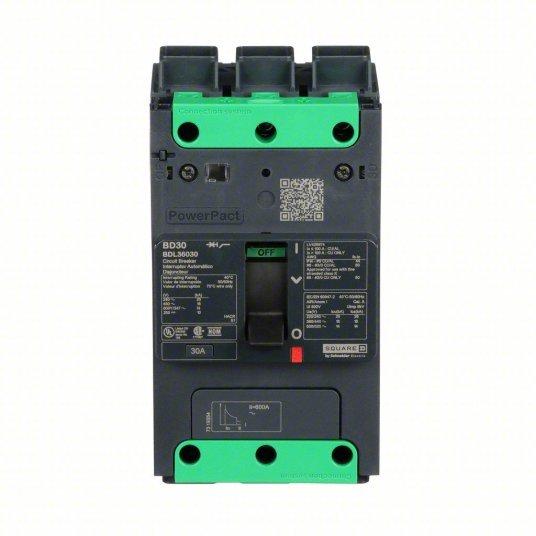 Square D BDL36030 Molded Case Circuit Breaker 30 A Amps, 25kA at 277/408V AC, Fixed, Everlink Lug Both Ends, ABC - KVM Tools Inc.KV482D36