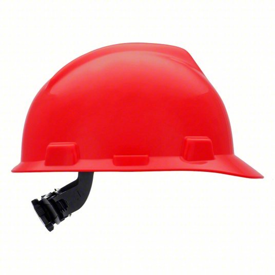 MSA 475363 Hard Hat Red, No Graphics, Ratchet (4-Point), Polyethylene, Side-Slots - KVM Tools Inc.KV4LN86