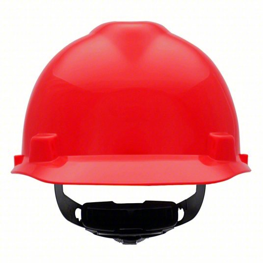 MSA 475363 Hard Hat Red, No Graphics, Ratchet (4-Point), Polyethylene, Side-Slots - KVM Tools Inc.KV4LN86