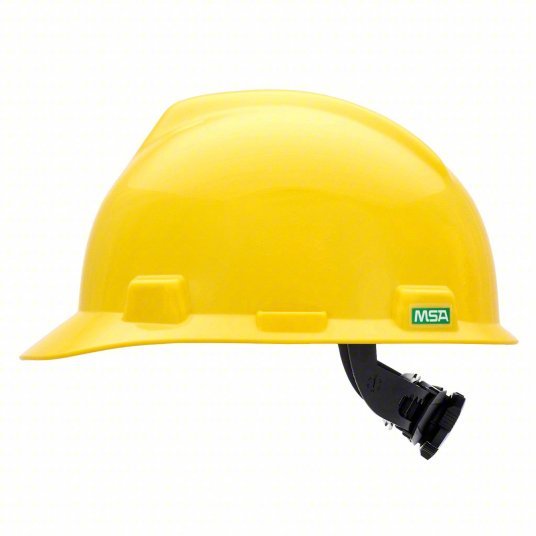 MSA 475360 Hard Hat Yellow, No Graphics, Ratchet (4-Point), Polyethylene, Side-Slots - KVM Tools Inc.KV4LP03