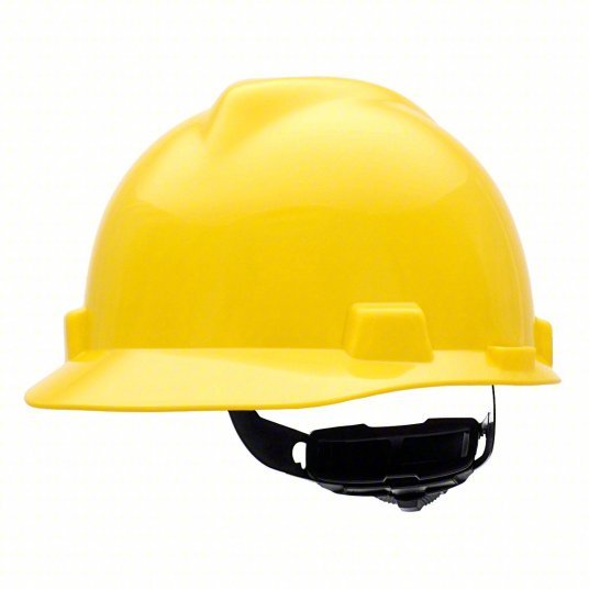 MSA 475360 Hard Hat Yellow, No Graphics, Ratchet (4-Point), Polyethylene, Side-Slots - KVM Tools Inc.KV4LP03