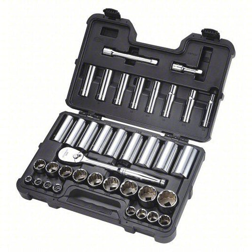 KVM Tools KV53PN53 Socket Wrench Set 1/2 in Drive Size, 37 Pieces, 3/8 in to 1 3/8 in Socket Size Range - KVM Tools Inc.KV53PN53