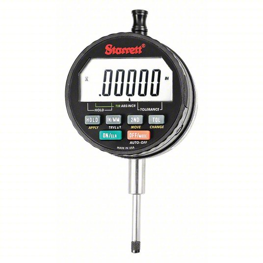 Starrett F2730IQ Digital Indicator 0 in to 1 in Range, IP54, ±0.0001 in/±0.002 mm Accuracy, Flat Back