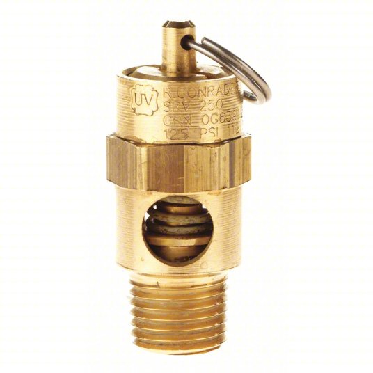 Conrader SRV250-14-100 SST Air Safety Valve Soft Seat, 1/4 in (M)NPT Inlet (In.), 1/4 in (F)NPT Outlet (In.), Brass