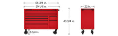 KVM Tools US General KV58714 56 in. x 22 in. Roll Cab, Series 3, Red - KVM Tools Inc.KV58714