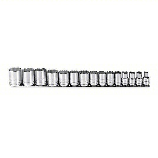 Proto J54114 Socket Set 1/2 in Drive Size, 15 Pieces, 3/8 in to 1 1/4 in Socket Size Range, (15) 12-Point - KVM Tools Inc.KV5C887