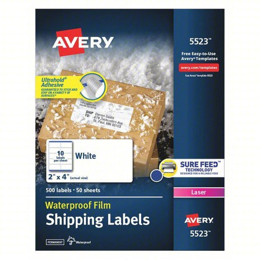 Avery 727825523 Laser Label 5523, White, 2 in Ht, 4 in Wd, 10 Labels per Sheet, 5 Pkg of 500 - KVM Tools Inc.KV5NHH3