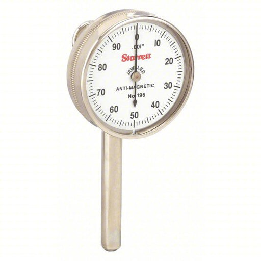 Starrett 196A6Z Back Plunger Dial Indicator 0.1 in Range, Continuous Reading, 0 - 100 Dial Reading, Jeweled - KVM Tools Inc.KV5UAV0