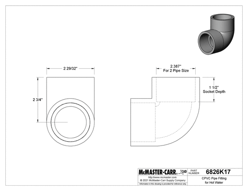 McMaster 6826K17 90 Degree Elbow Connector, 2 Socket - Connect Female - KVM Tools Inc.KV6826K17