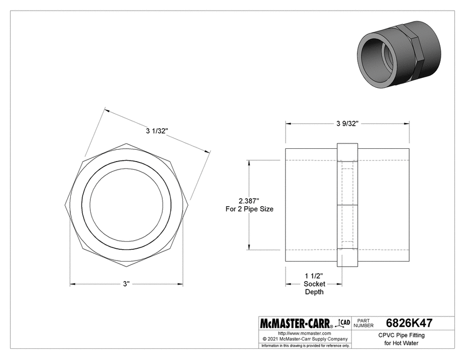 McMaster 6826K47 Straight Connector with Hex Body, 2 Socket - Connect Female - KVM Tools Inc.KV6826K47