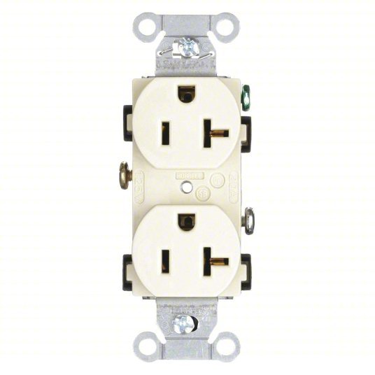 Hubbell CR20I Receptacle Duplex, 5-20R, 20 A, 125V AC, Ivory, 2 Poles, Screw Terminals, Std Resist, 5-20 - KVM Tools Inc.KV6A671