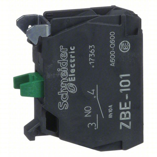 Schneider ZBE101 Contact Block 22 mm Size, Operator, 1NO, 10A @ 600V AC, Momentary, Black/Green - KVM Tools Inc.KV6HZ06