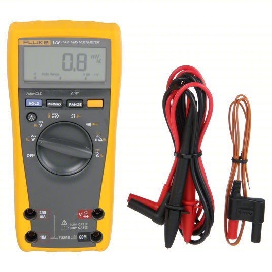 Fluke - 179 Digital Multimeter CAT III 1000V/CAT IV 600V, TRMS, 1,000 V Max AC Volt Measurement, 6,000 - KVM Tools Inc.KV6MR09