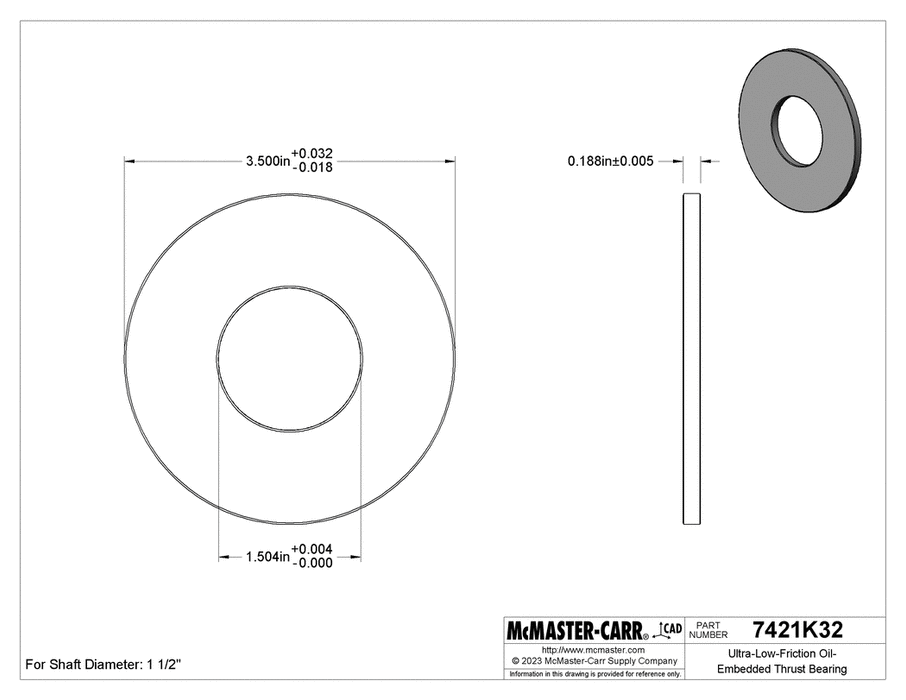 McMaster 7421K32 Ultra-Low-Friction Oil-Embedded Thrust Bearing