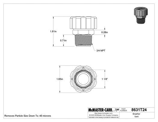 McMaster 8631T24 Breather Vent Nylon Plastic, 3/4 NPT Male