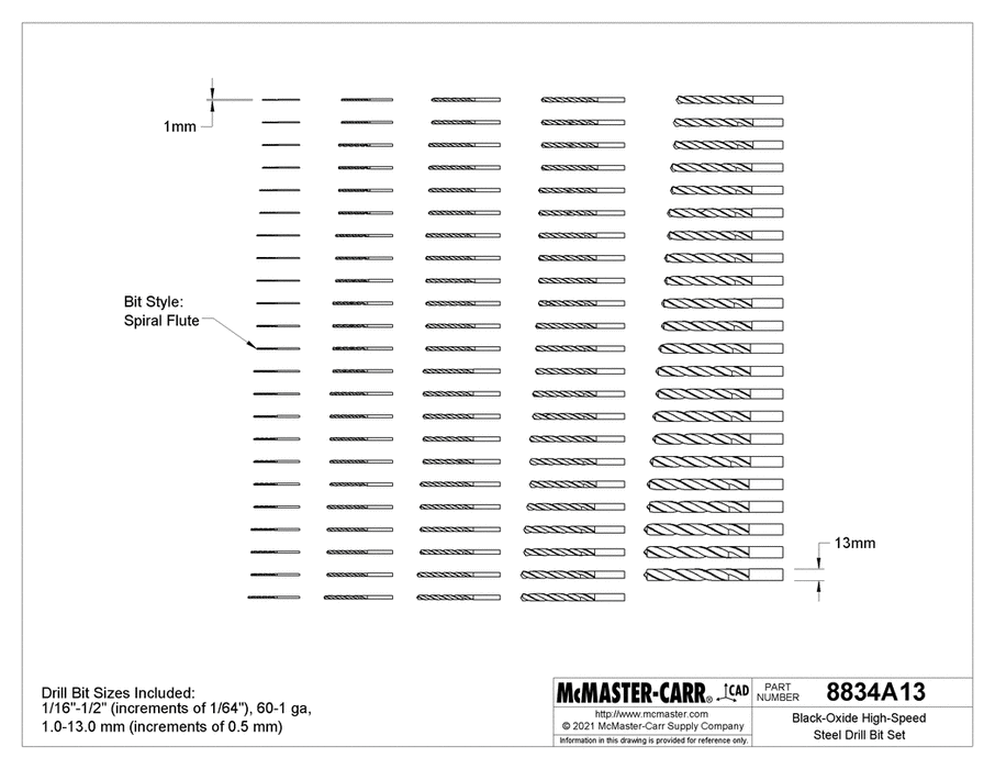 McMaster 8834A13 Black-Oxide High-Speed Steel Drill Bit Set 114 Pieces