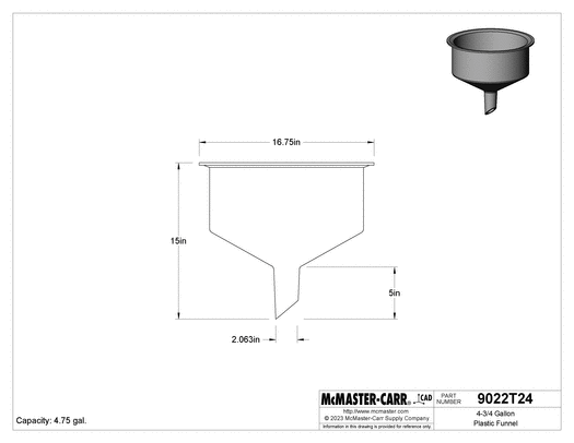 McMaster 9022T24 4-3/4 Gallon Plastic Funnel