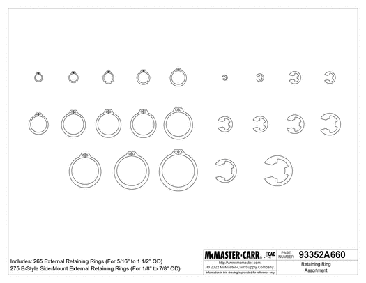 McMaster 93352A660 Retaining Ring Assortment External and Side-Mount, 540 Pieces