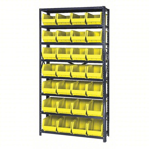 Quantum QSBU - 240YL Bin Shelving 36 in x 12 in x 75 in, 1 Sided, 28 Bins, Open, Yellow - KVM Tools Inc.KV9TA28