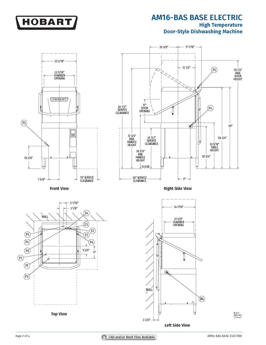 Hobart AM16-BAS-4 Standard 17 Inch Opening High Temp Sanitizing Door Style Dishwasher Single Tank 480 Volts 3 Phase - KVM Tools Inc.KVAM16-BAS-4