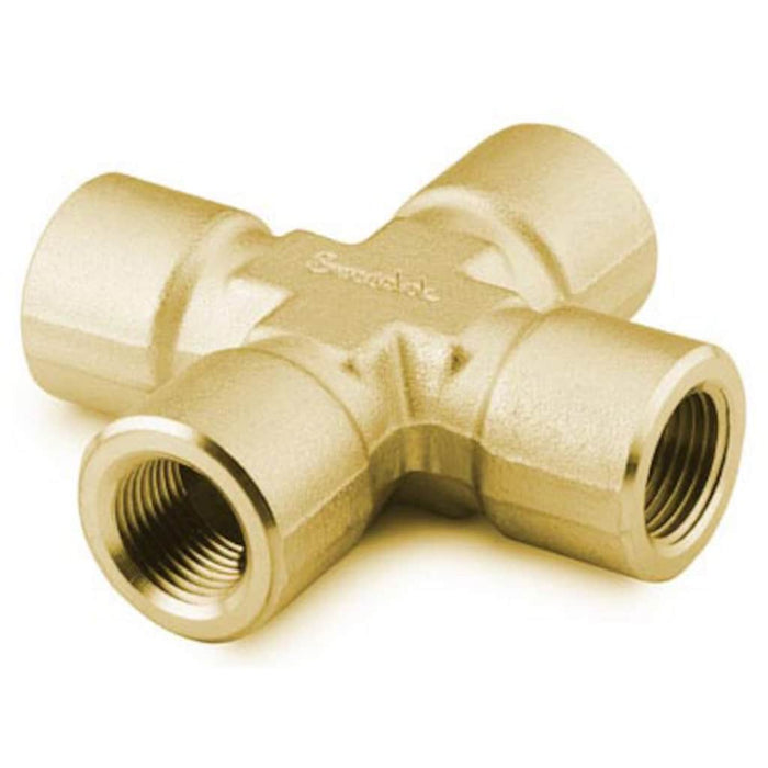 Swagelok B-4-CS Brass Pipe Fitting, Cross, 1/4 in. Female NPT