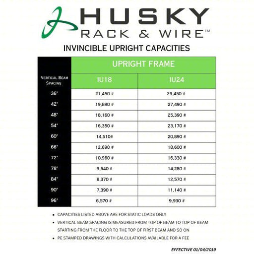 Husky Rack & Wire 184209635096DS Pallet Rack Starter Unit 102 in x 42 in x 8 ft, 16 ga Beams, 14 ga Uprights - KVM Tools Inc.KV21E922