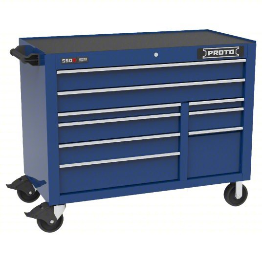 Proto J555041B-9BL Rolling Tool Cabinet Gloss Blue, 50 in W x 25 1/4 in D x 41 in H, Blue, Adj Detents, 6 to 10 - KVM Tools Inc.KV808JZ6